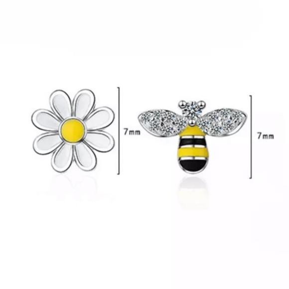 NEW 925 SILVER BEE SUN FLOWER DIAMOND EARRINGS, NICE EARRINGS, CUTE EARRINGS - Picture 8 of 8